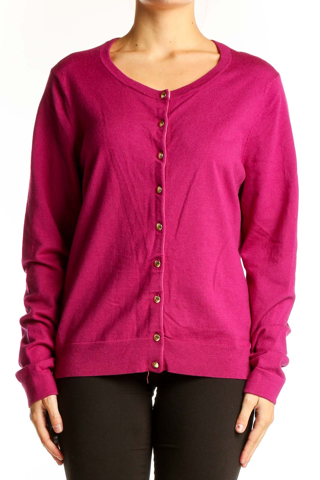 Magenta Fine Merino Wool Cardigan Front
