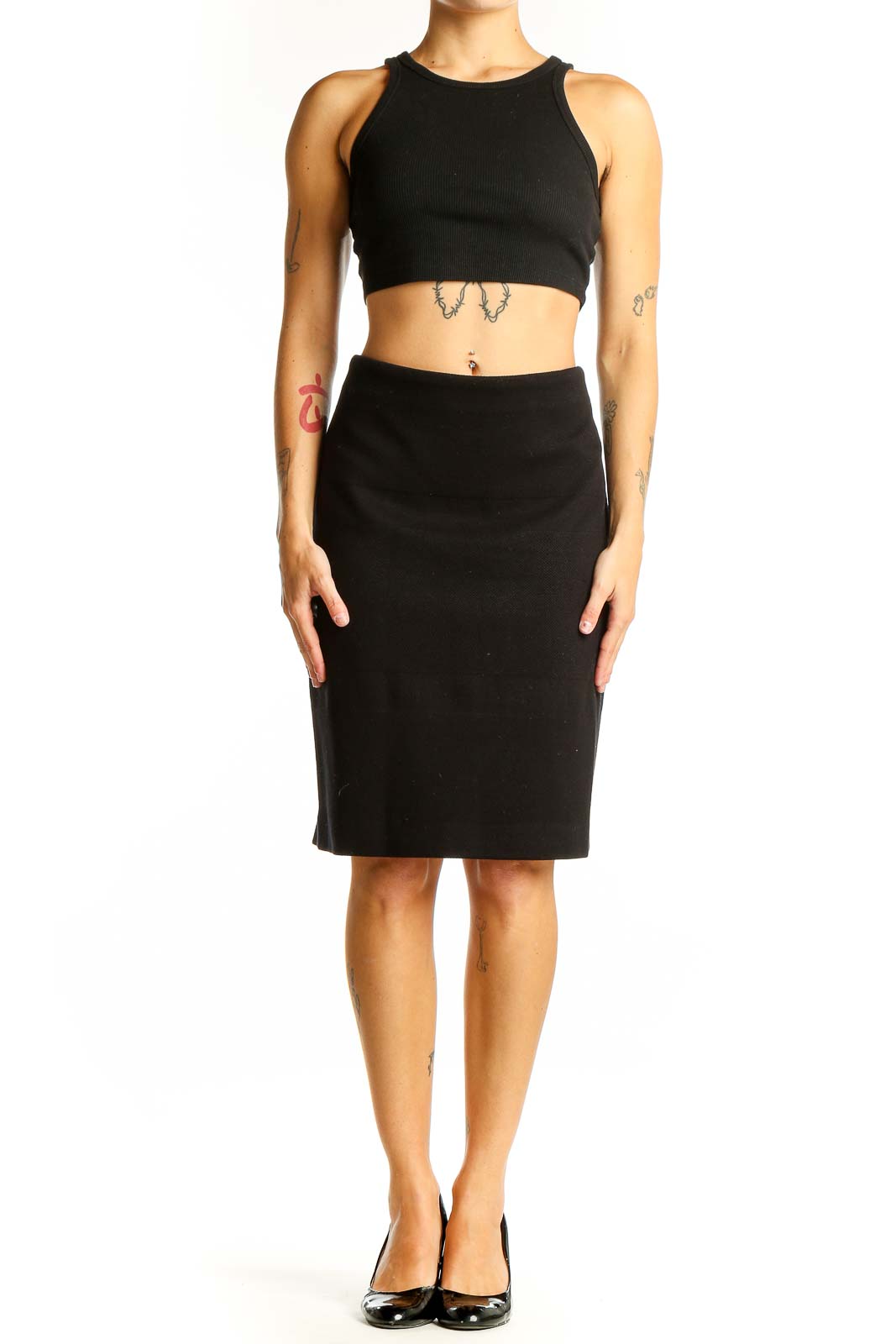Black Sleek Knit Skirt  Front