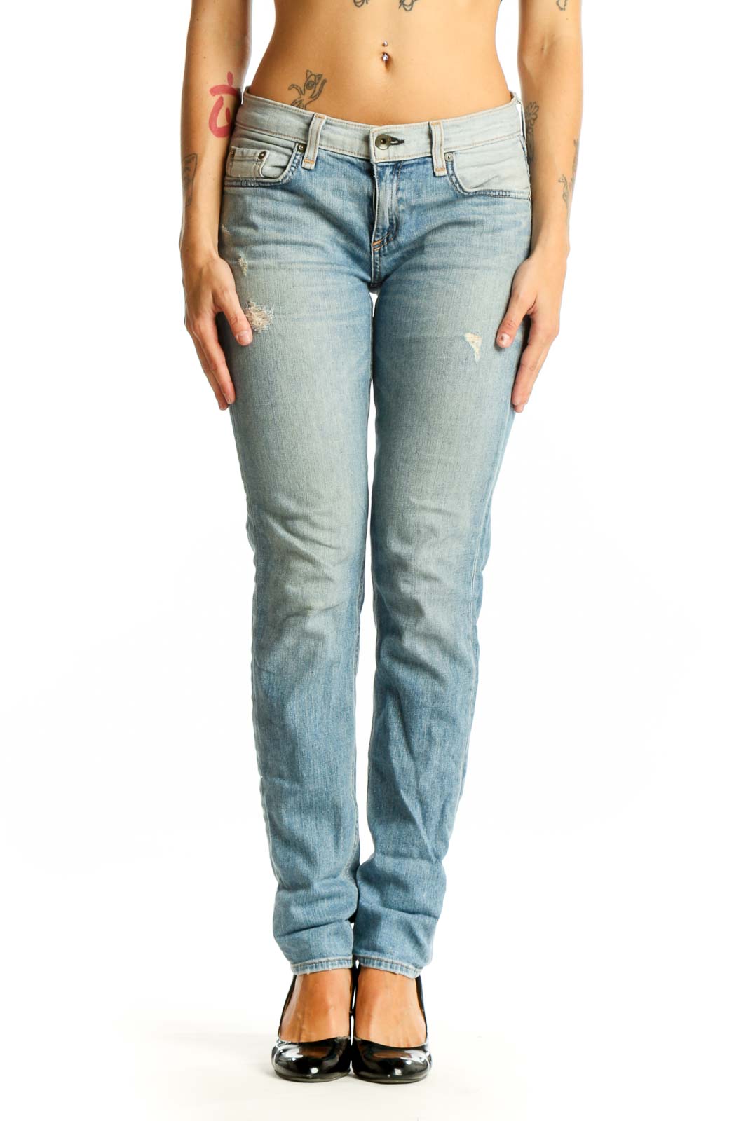 Light Blue Distressed Straight Leg Jeans Front