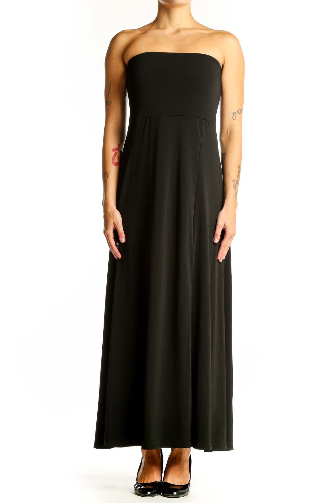 Black Strapless Maxi Dress Front