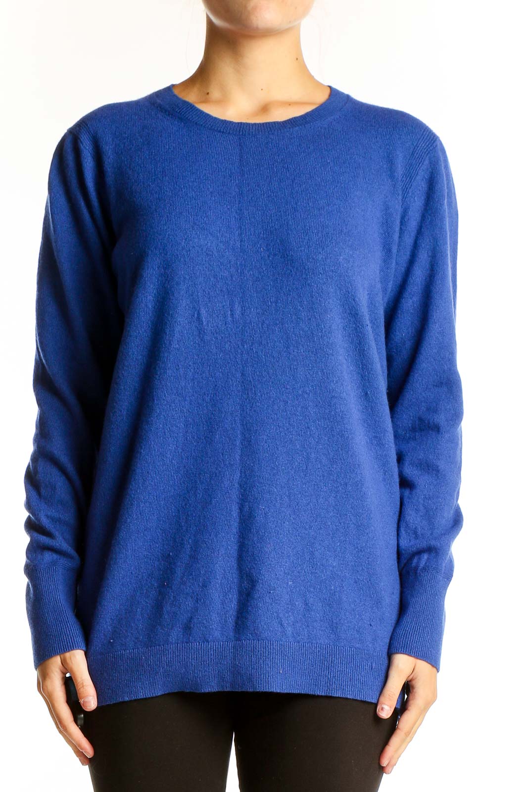 Blue Cashmere Blend Crewneck Sweater Front