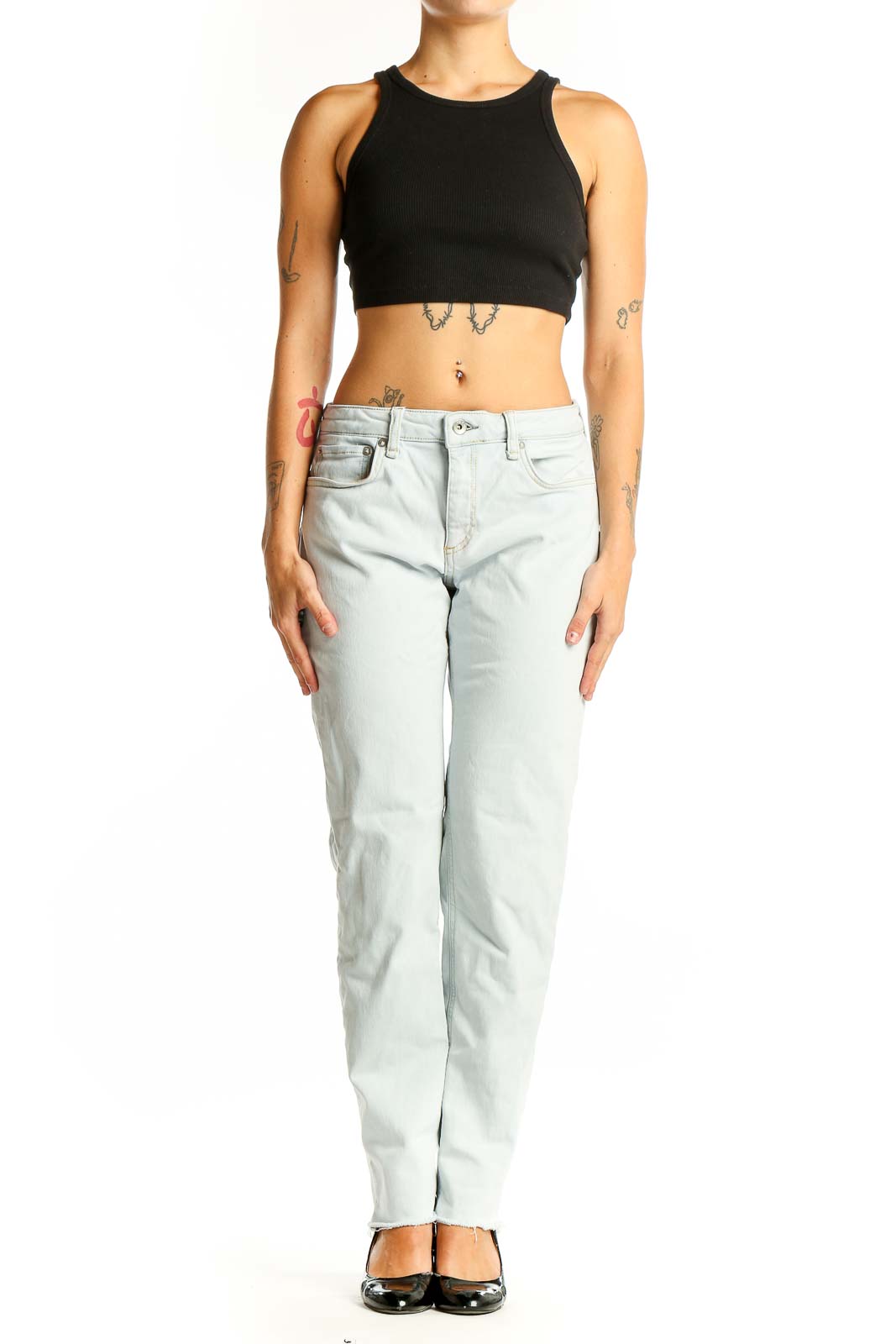 Light Blue Straight Leg Denim Jeans Front