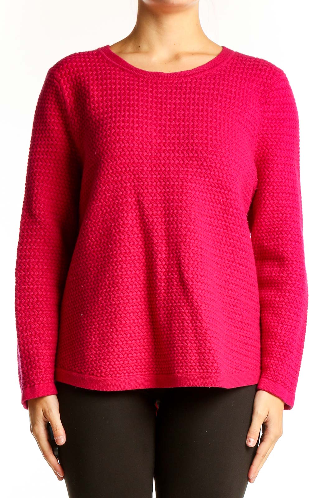 Hot Pink Textured Knit Sweater Front