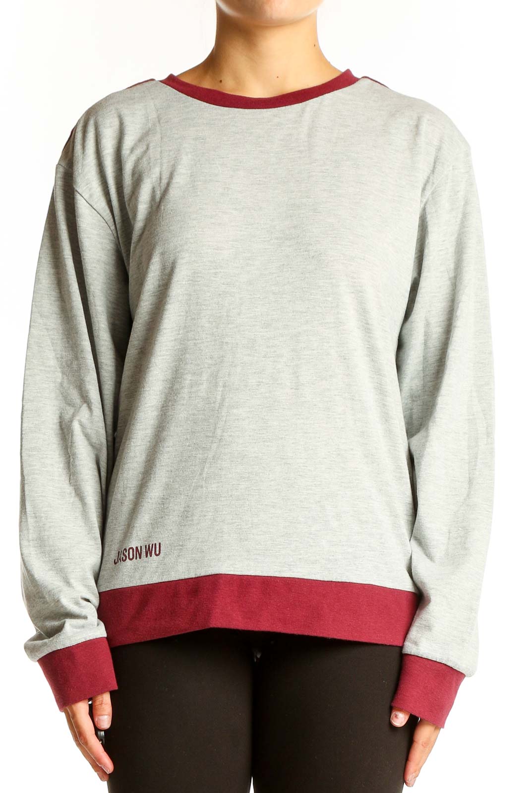 Gray Cotton Blend Long Sleeve Top Front