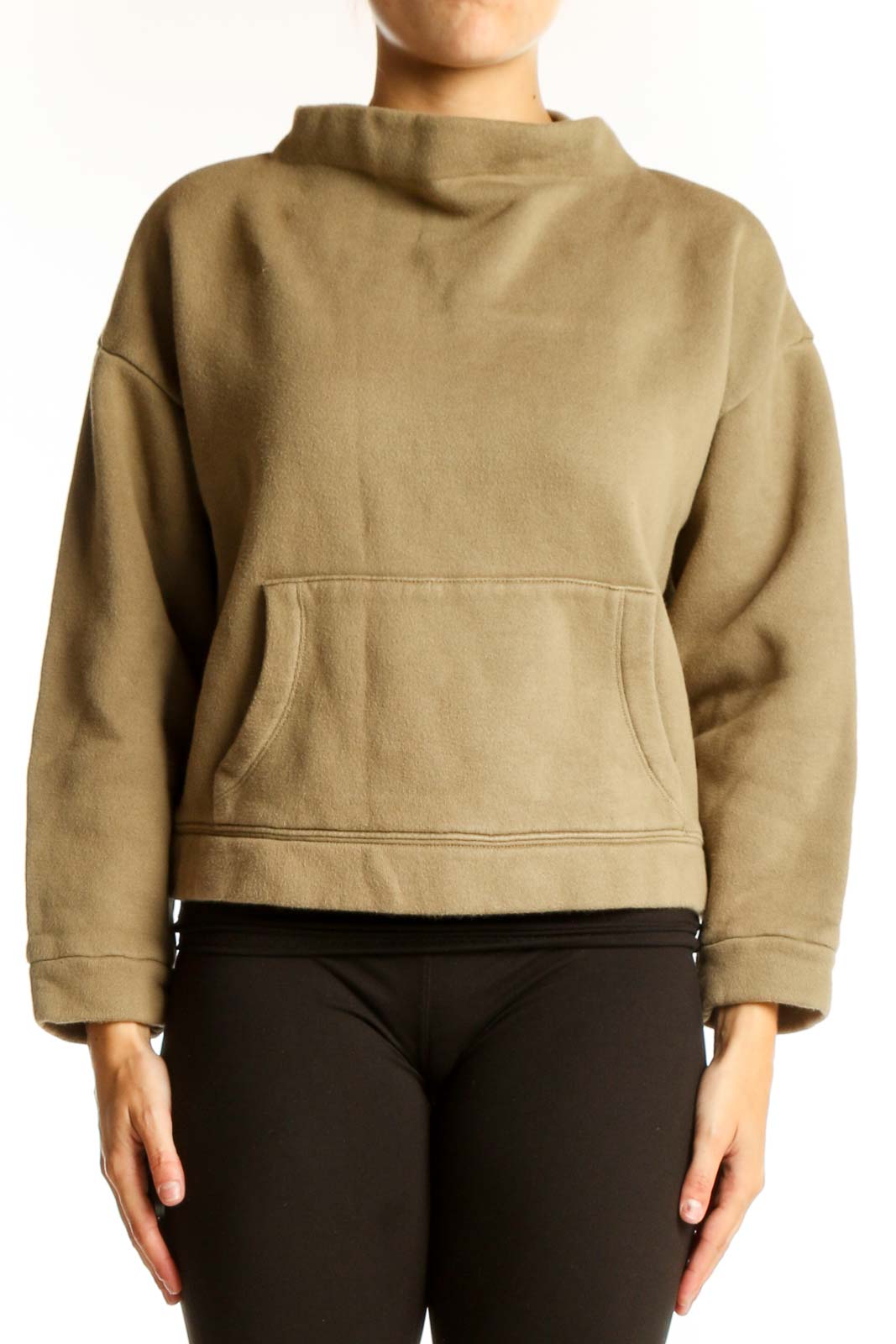 Tan Cropped Mock Neck Sweatshirt Front