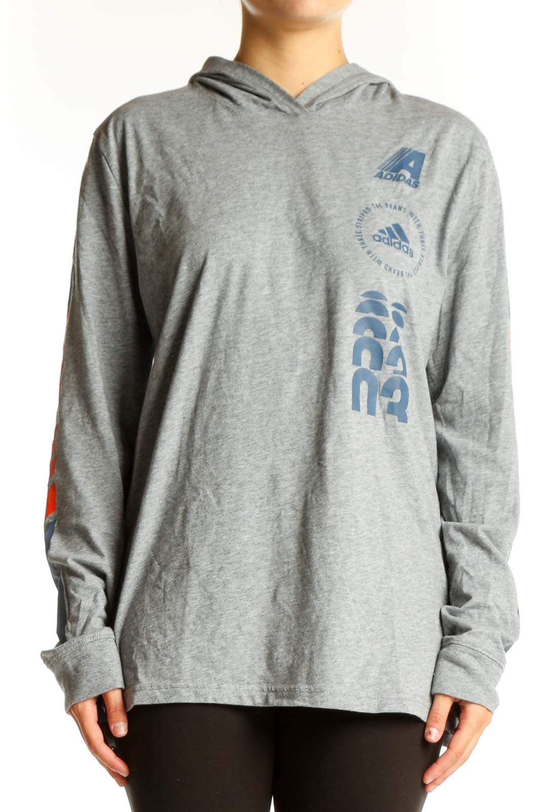 Gray Hooded Long Sleeve Adidas Top Front