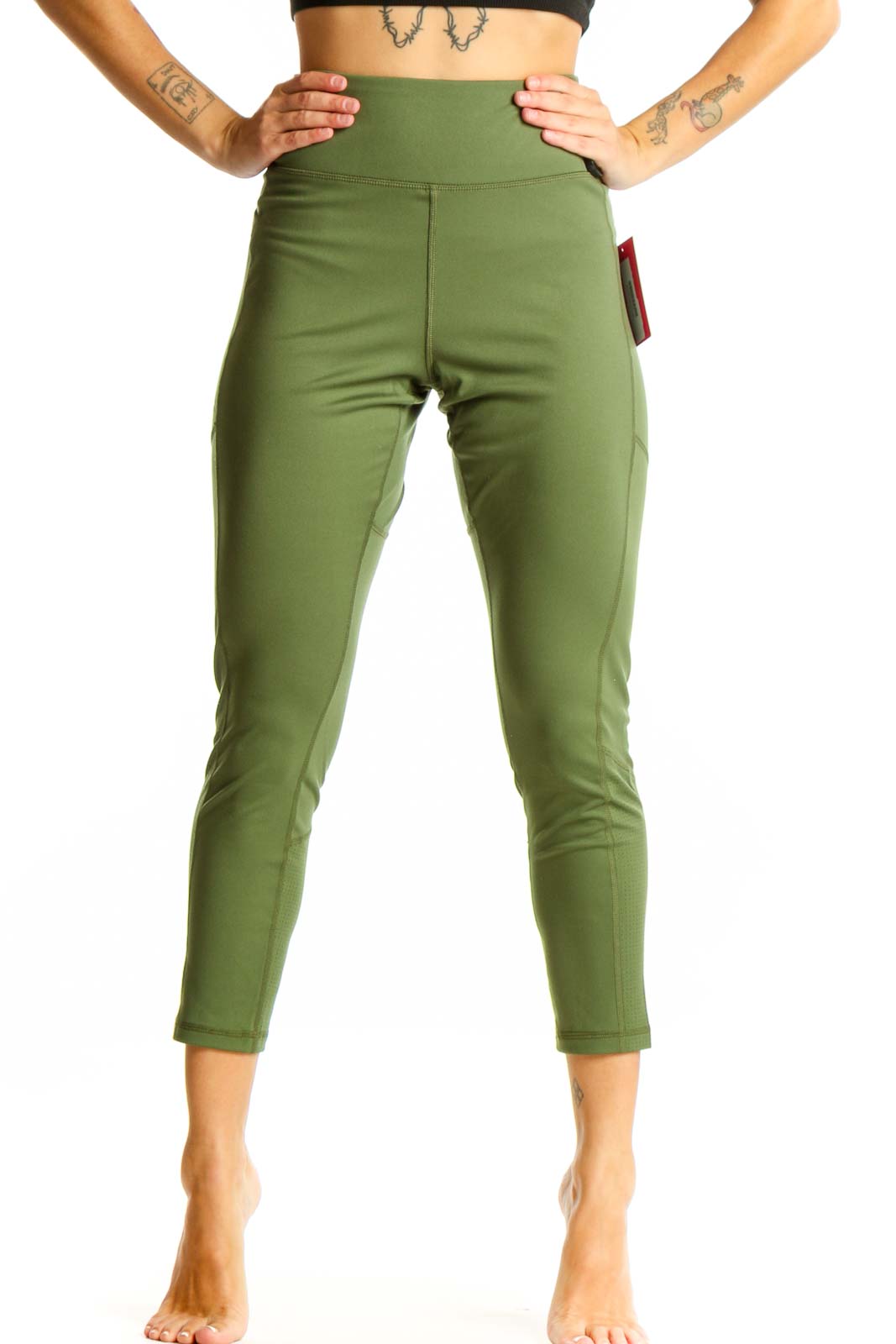 Olive High-Waisted Cropped Activewear Leggings Front