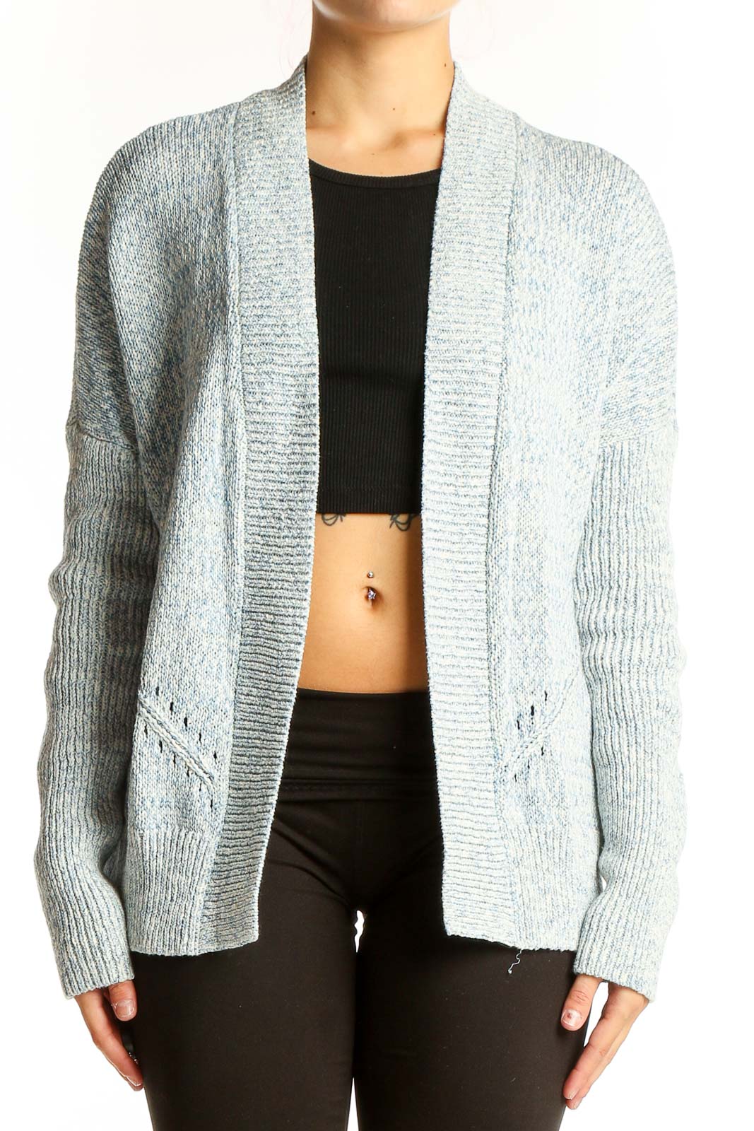 Light Blue Knit Open Front Cardigan Front