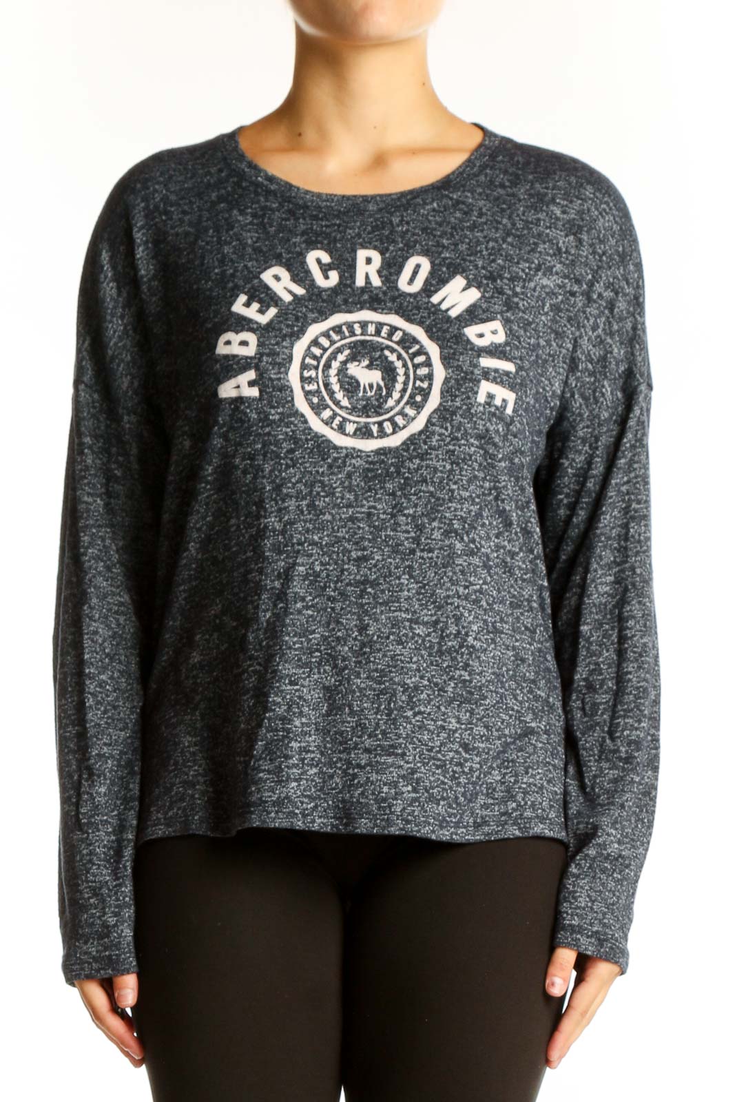 Gray Heathered Logo Long Sleeve Top Front