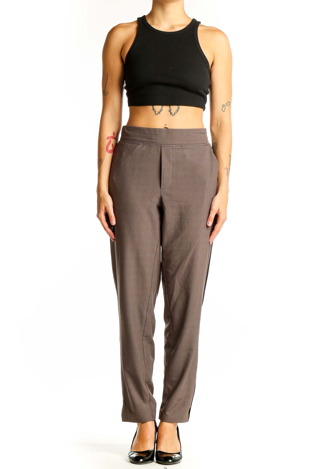 Brown Polyester Blend Athletic Pants Front