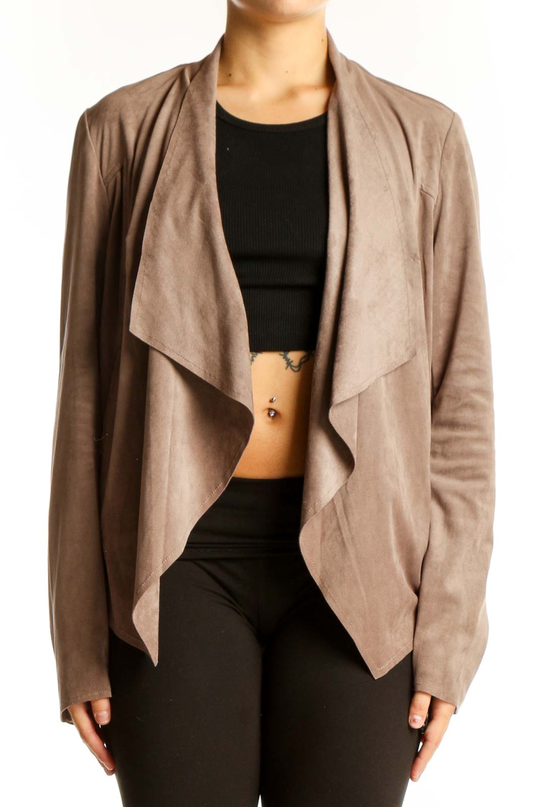 Taupe Draped Suede Jacket Front