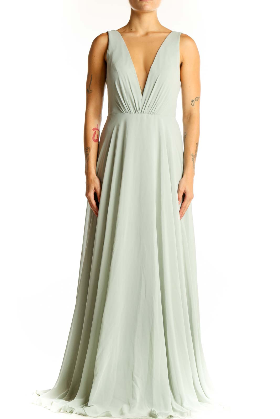 Sage Green Plunging V-neck Maxi Dress Front