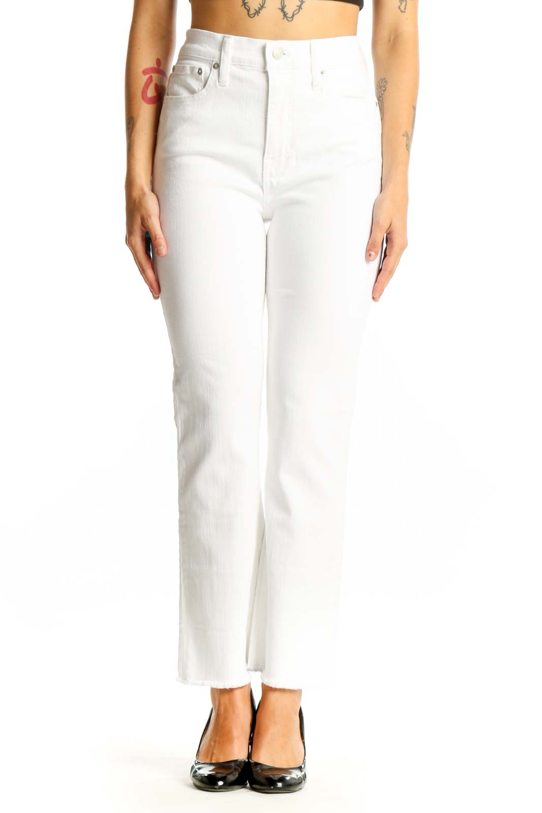 White Classic Straight-Leg Denim Jeans Front