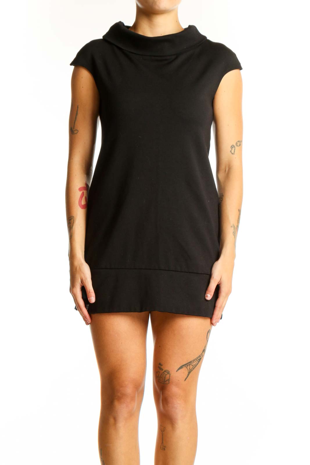 Black Cowl Neck Mini Dress Front