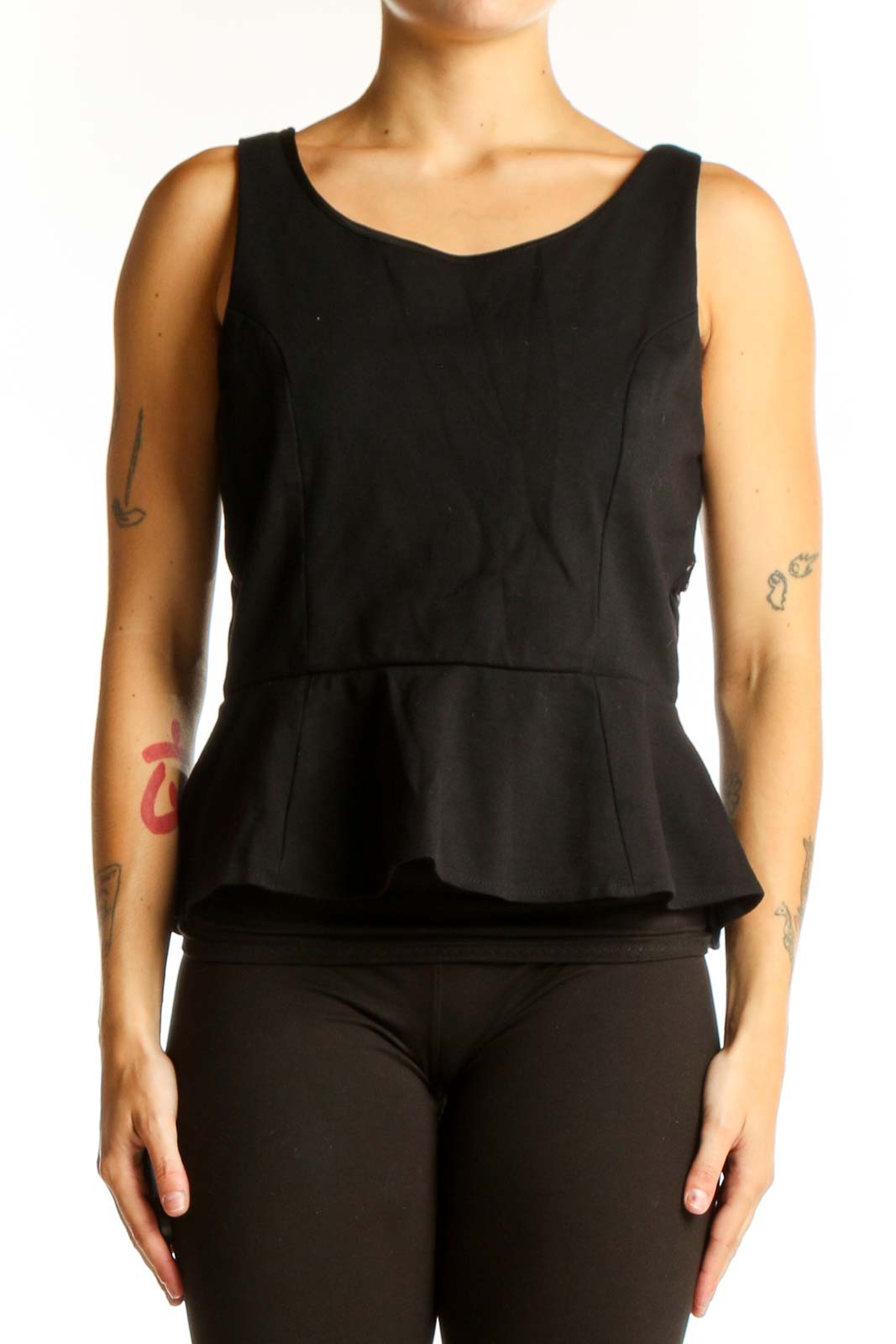 Black Sleeveless Peplum Top Front