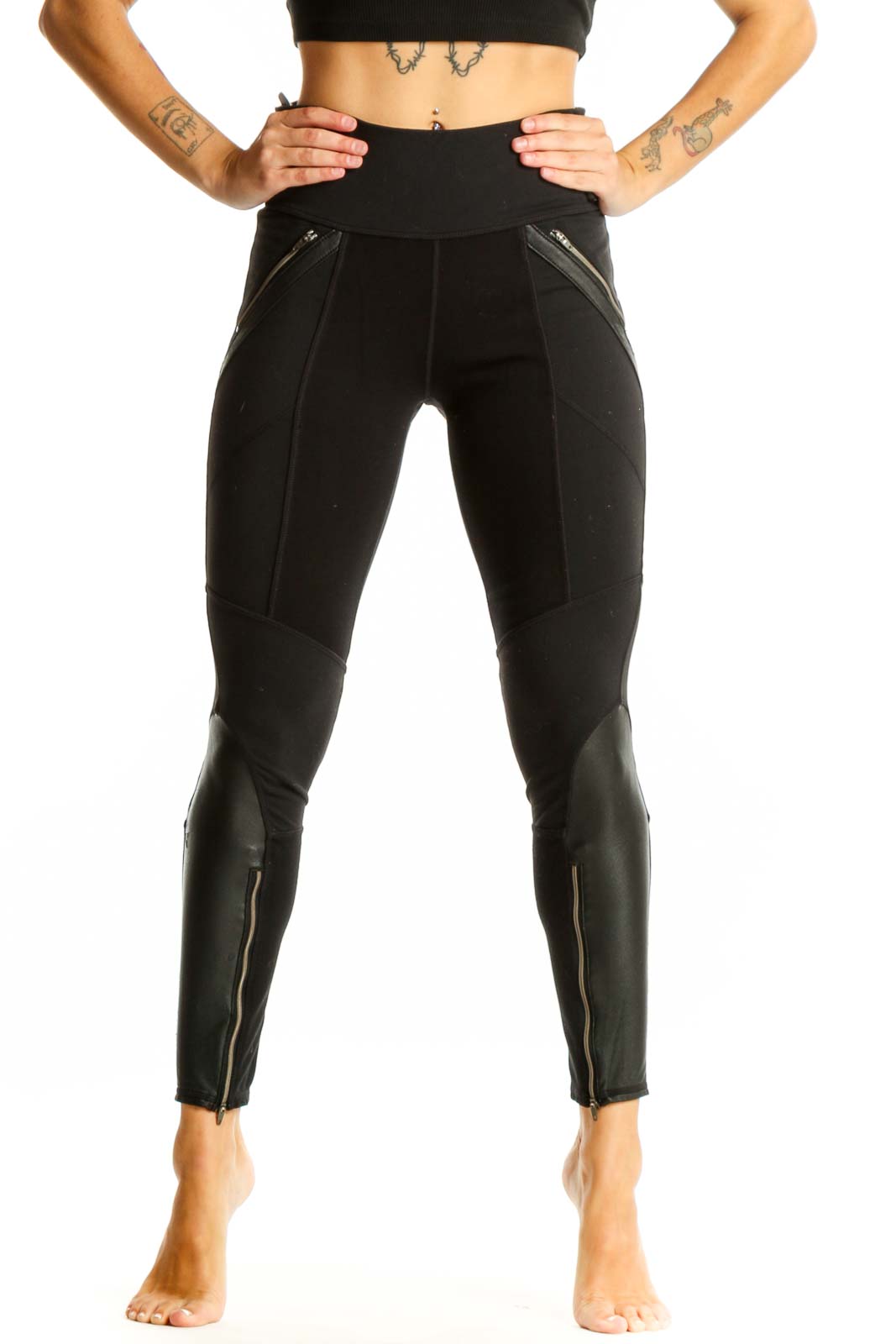 Black Sleek Athletic Leggings with Zippers Front