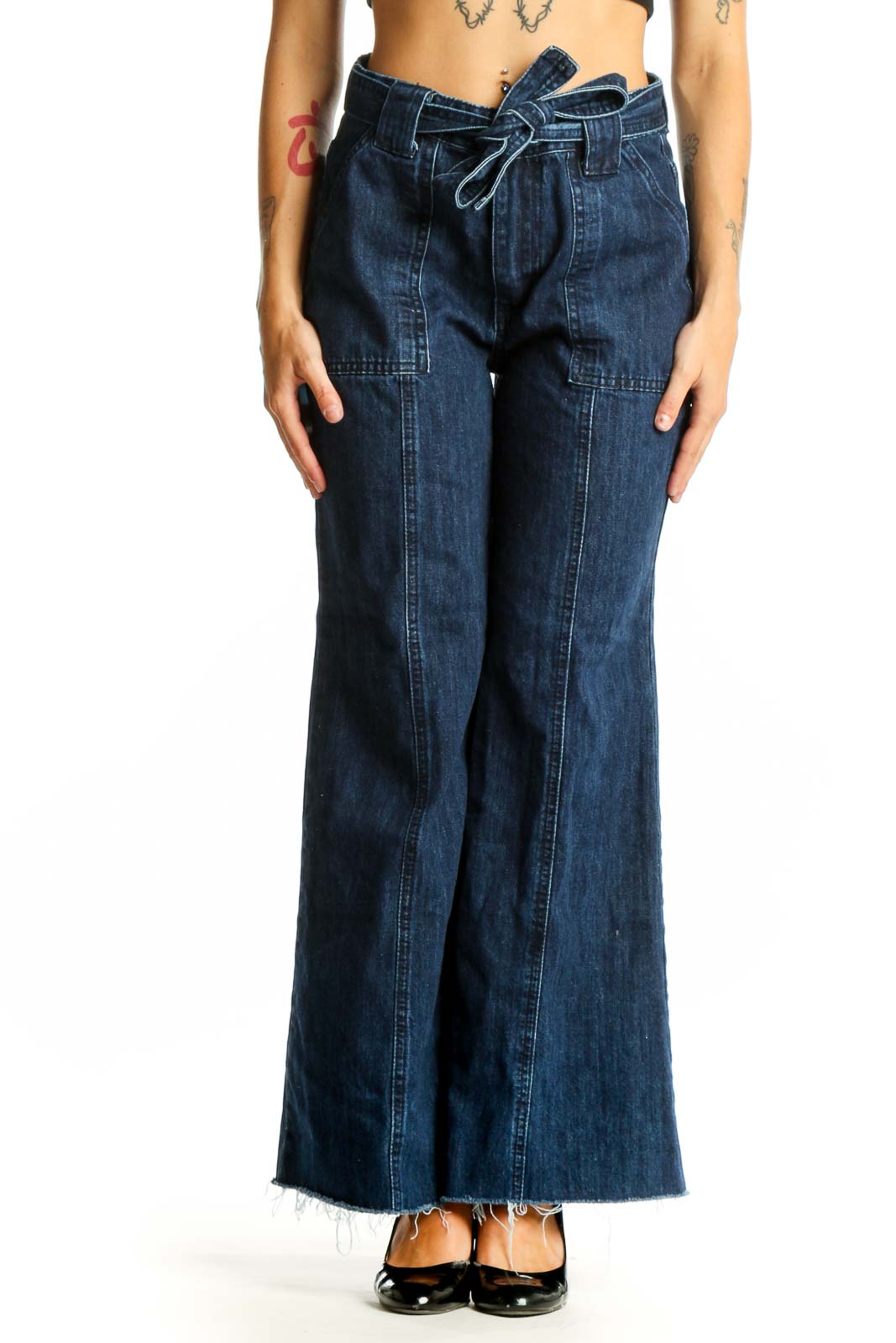 Dark Blue Wide-Leg Denim Jeans Front