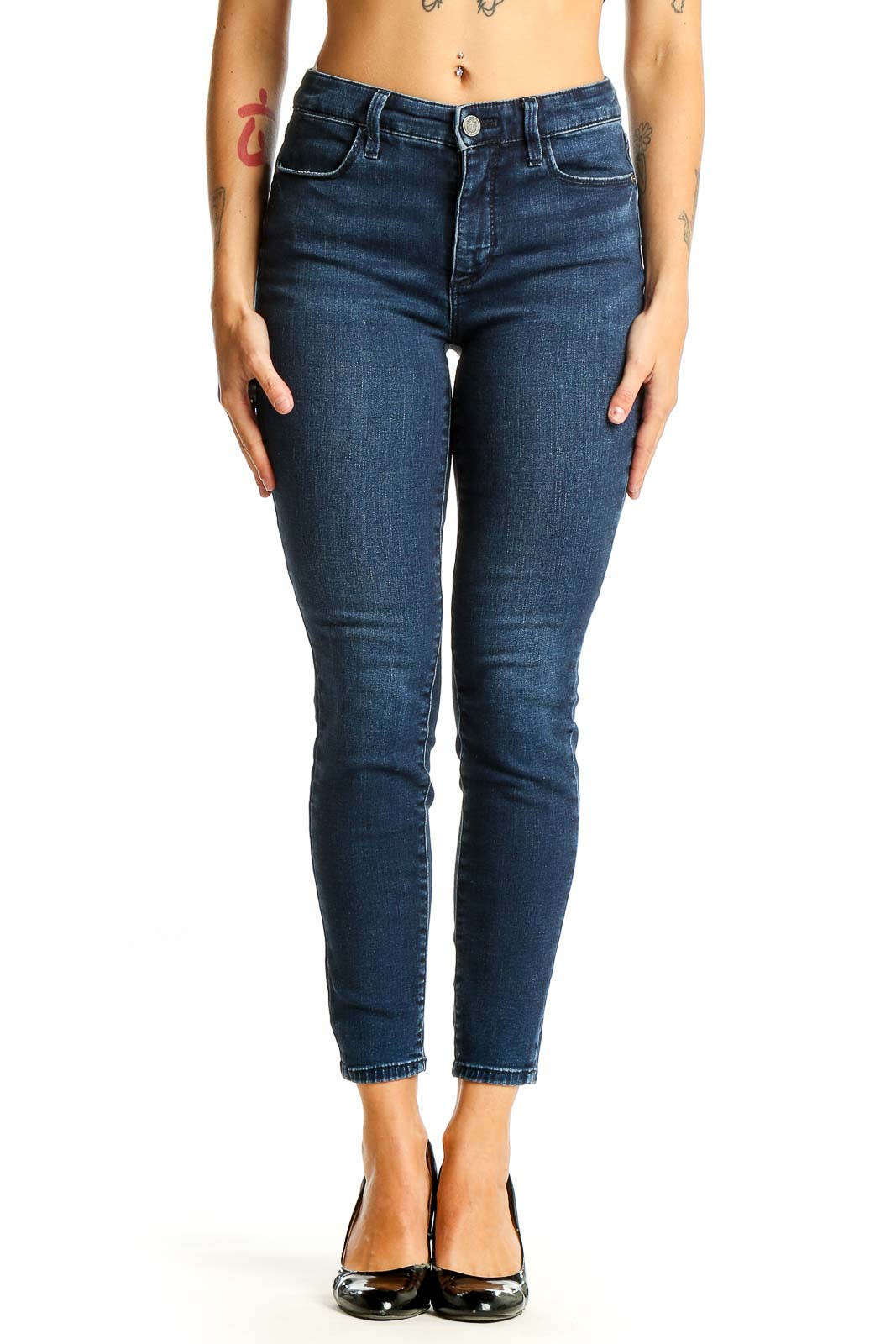 Dark Blue Cotton Skinny Jeans Front
