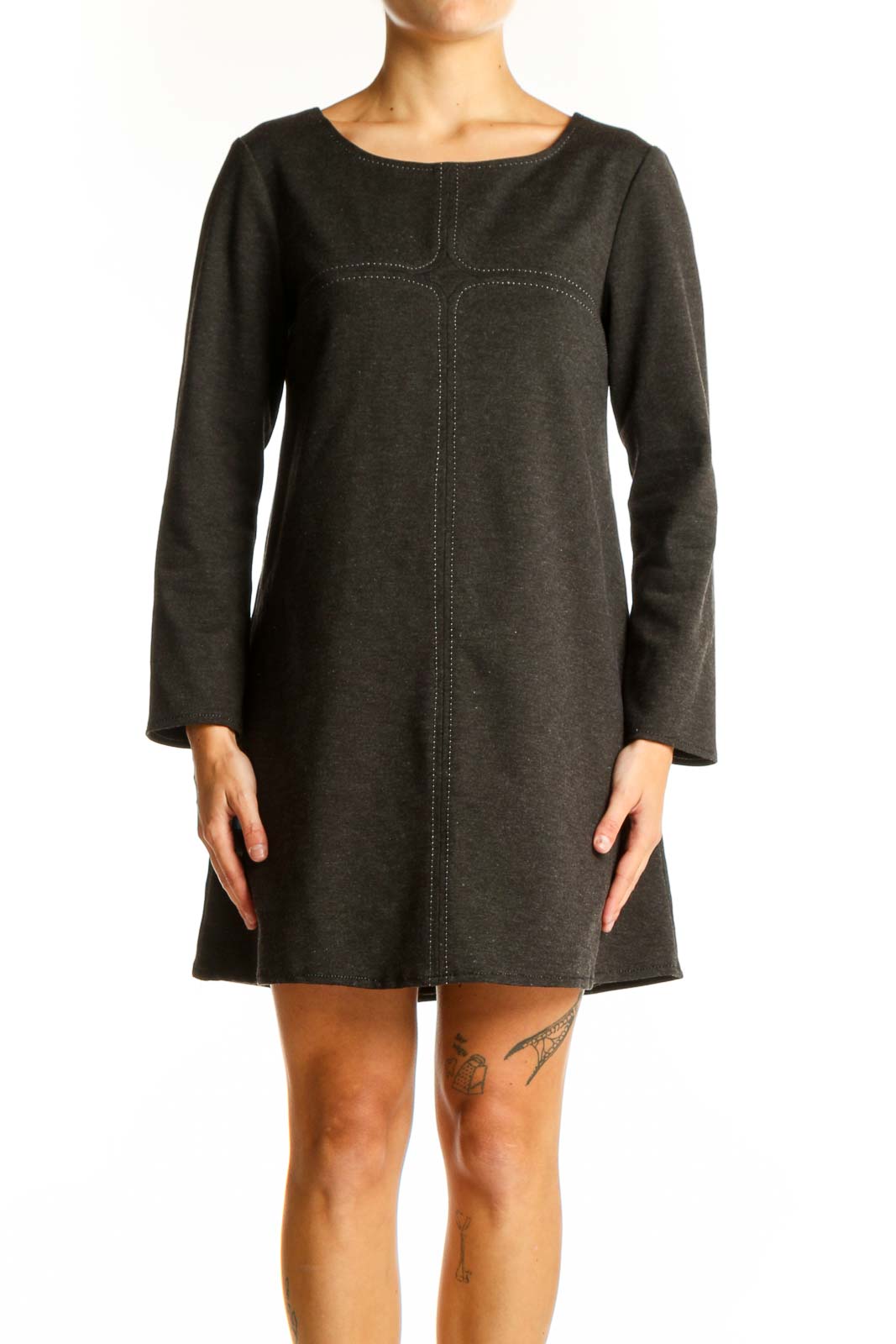 Charcoal Long Sleeve A-Line Mini Dress Front