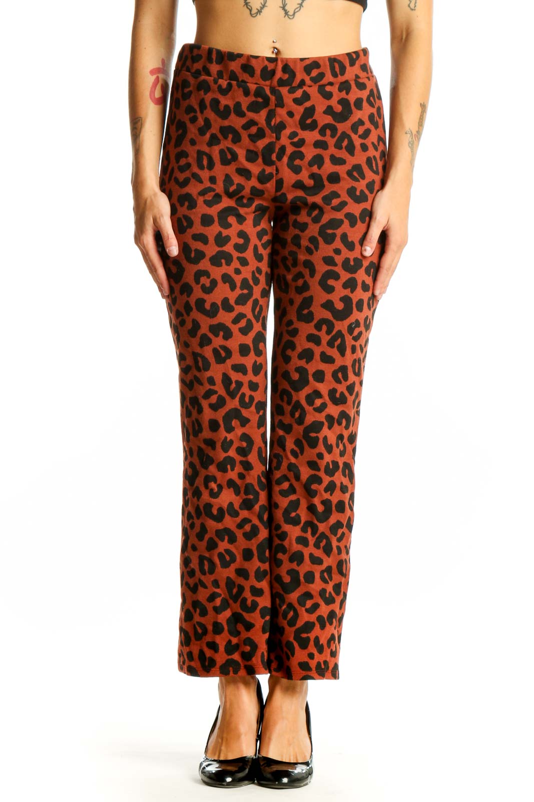 Rust Leopard Print Straight Leg Pants Front