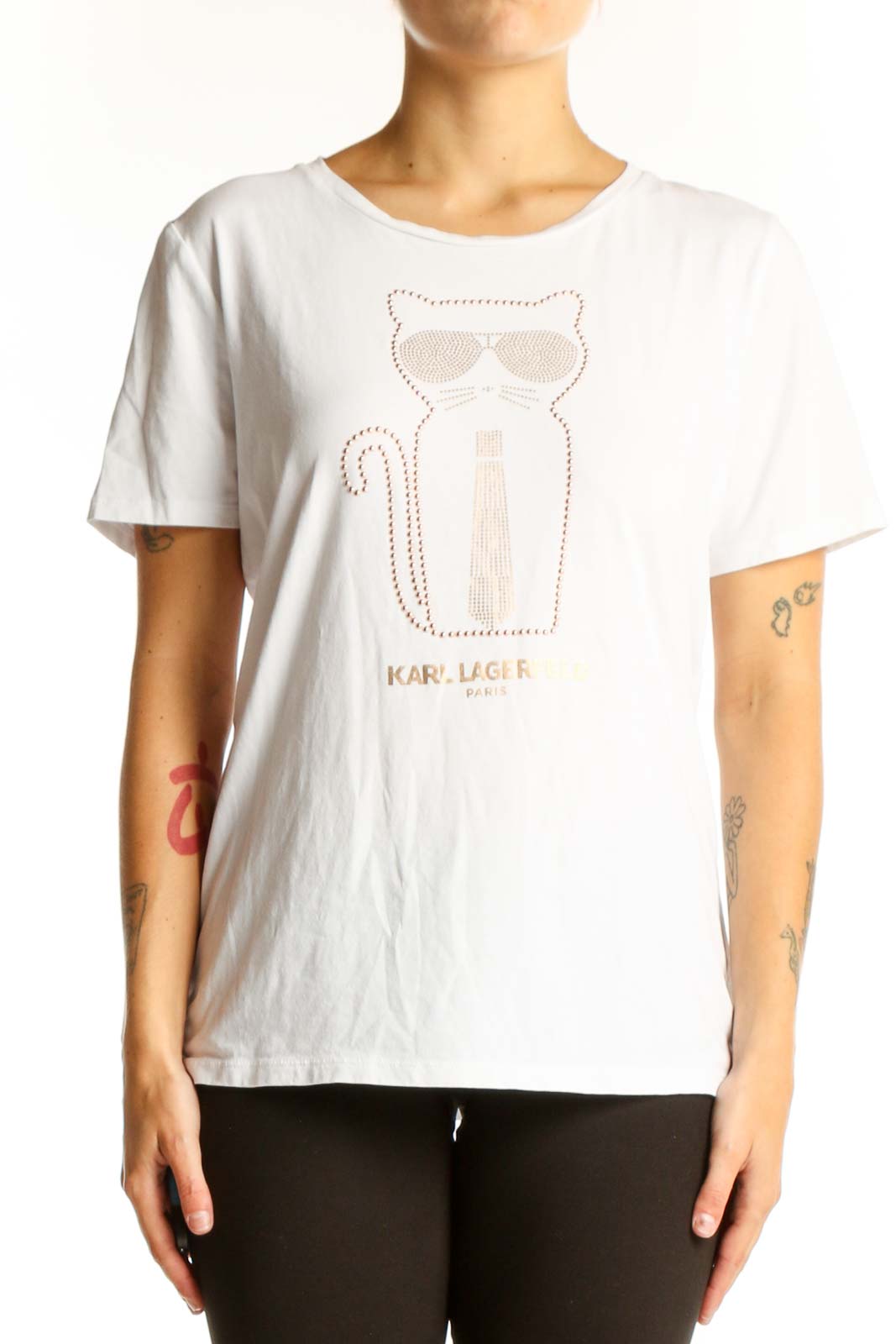 White Cotton Graphic T-Shirt Front