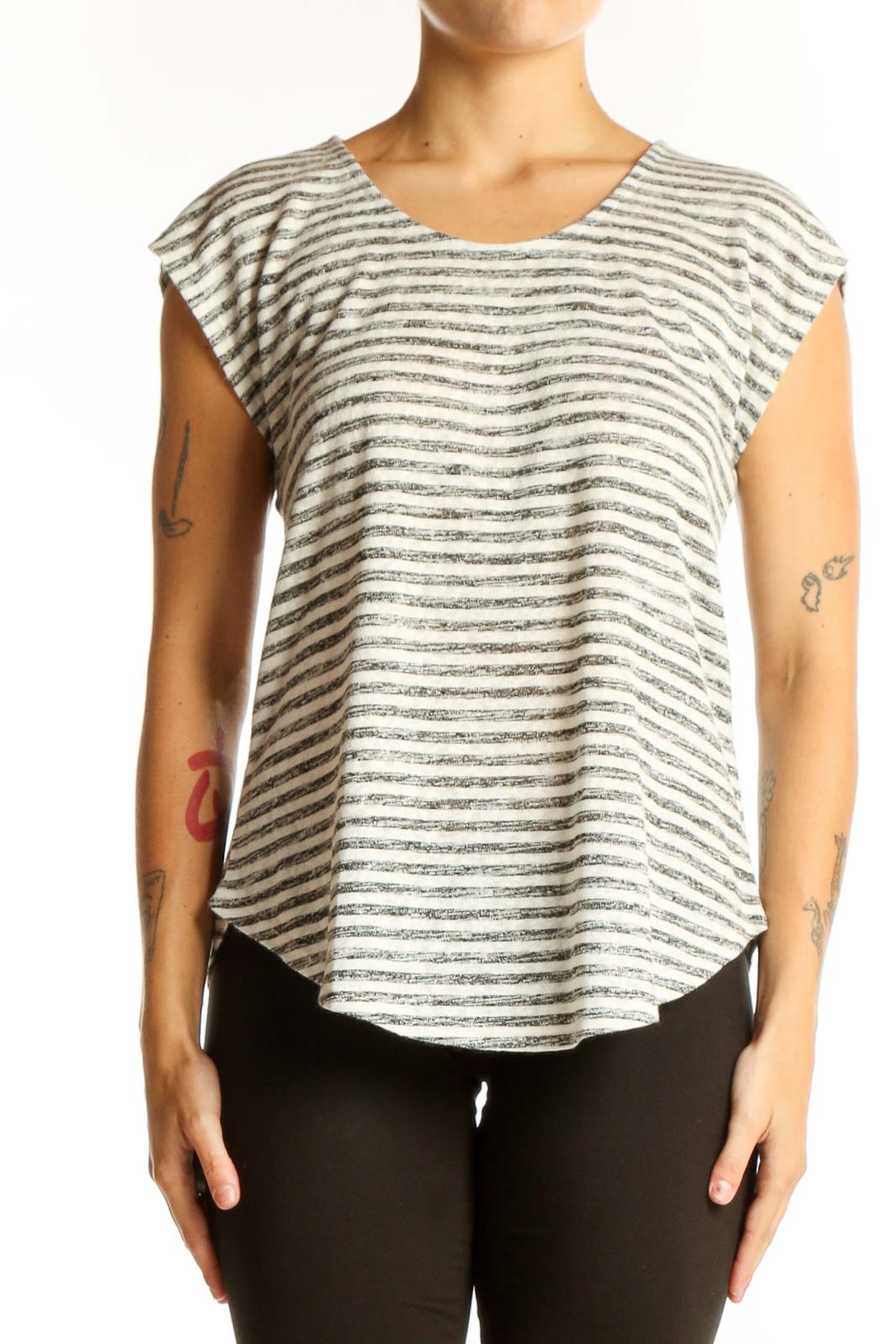 Gray Striped Cap Sleeve Top Front