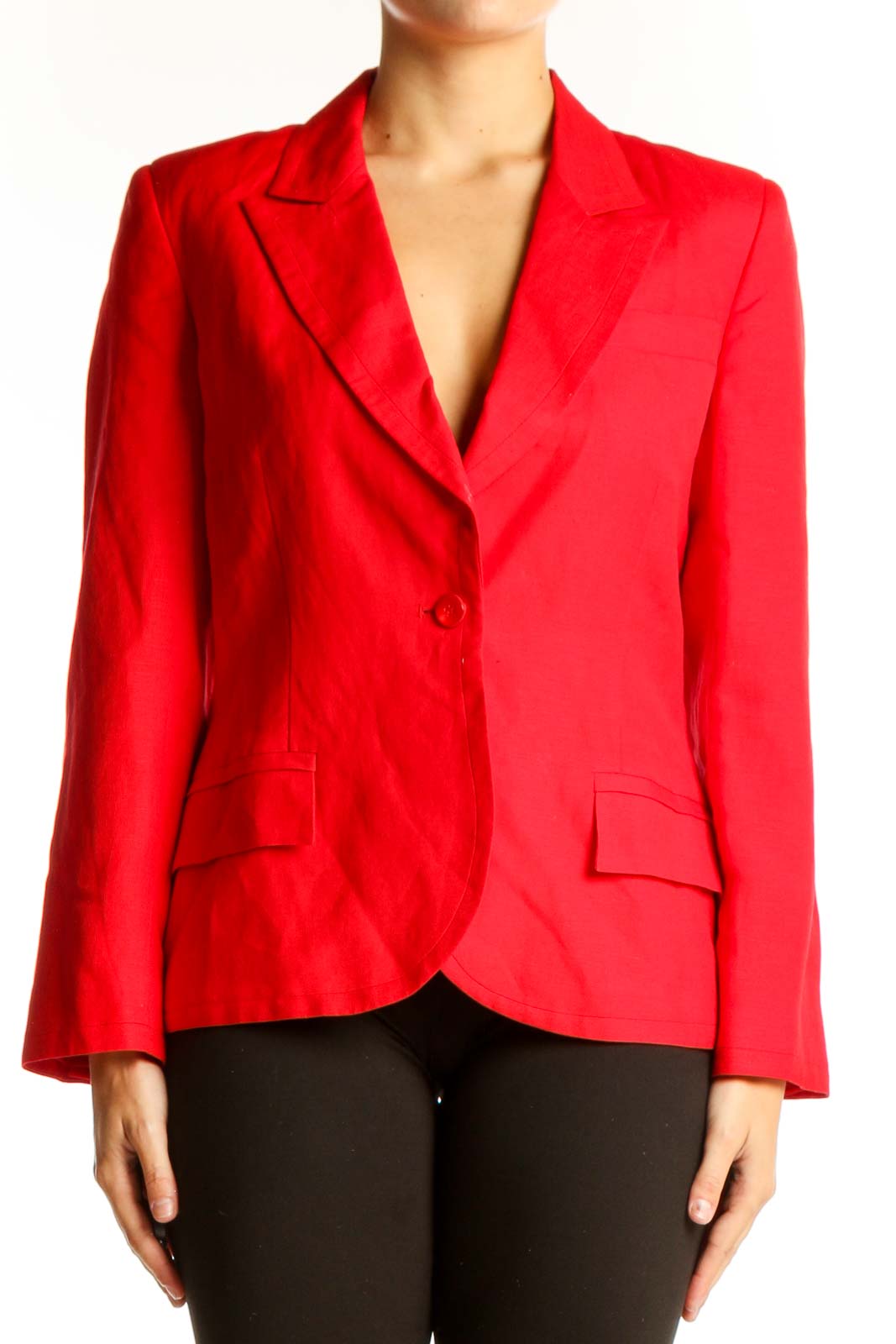 Red Linen-Blend Blazer Front