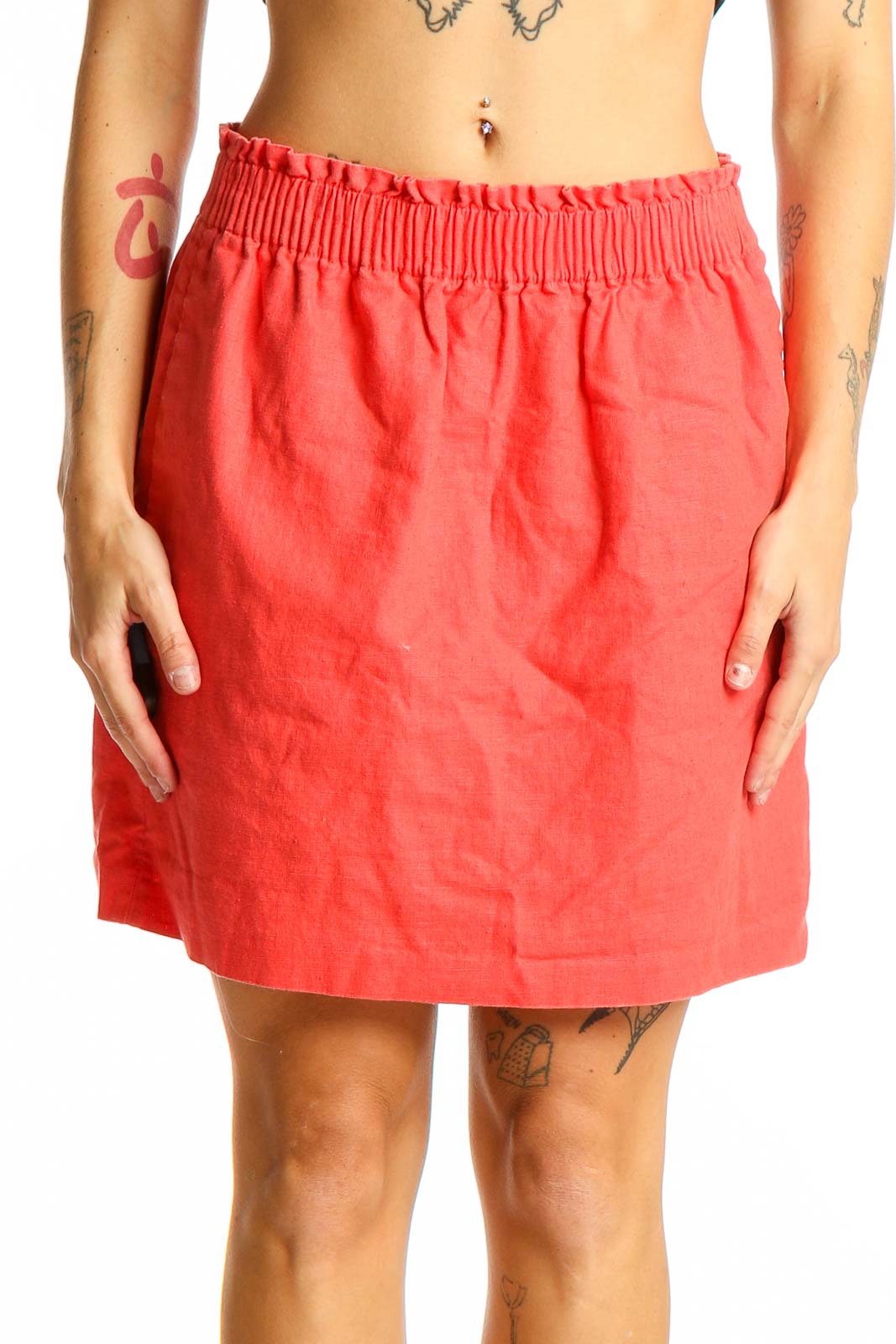 Coral Cotton-Blend Mini Skirt Front