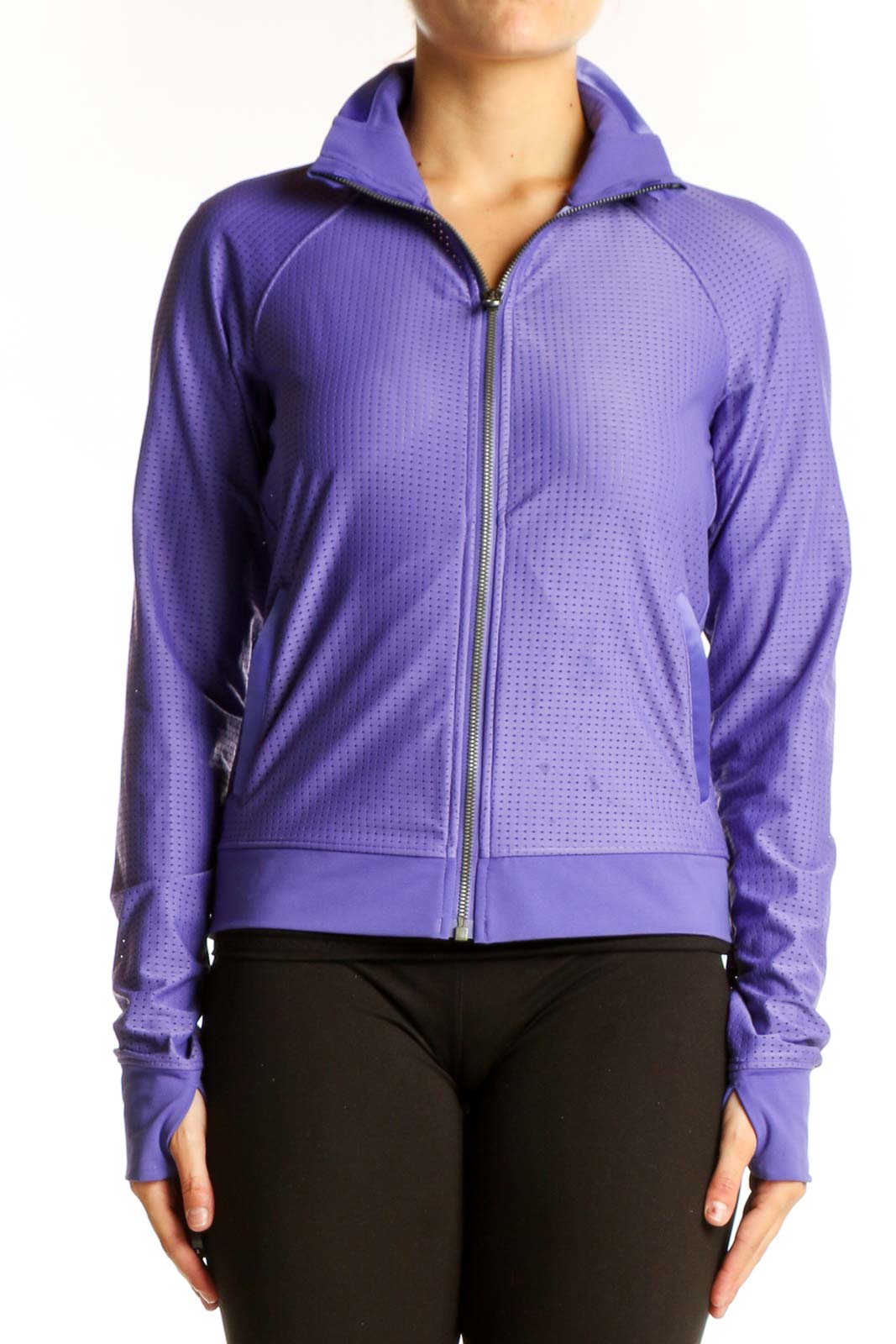 Purple Textured Zip-Up Athletic Jacket Front