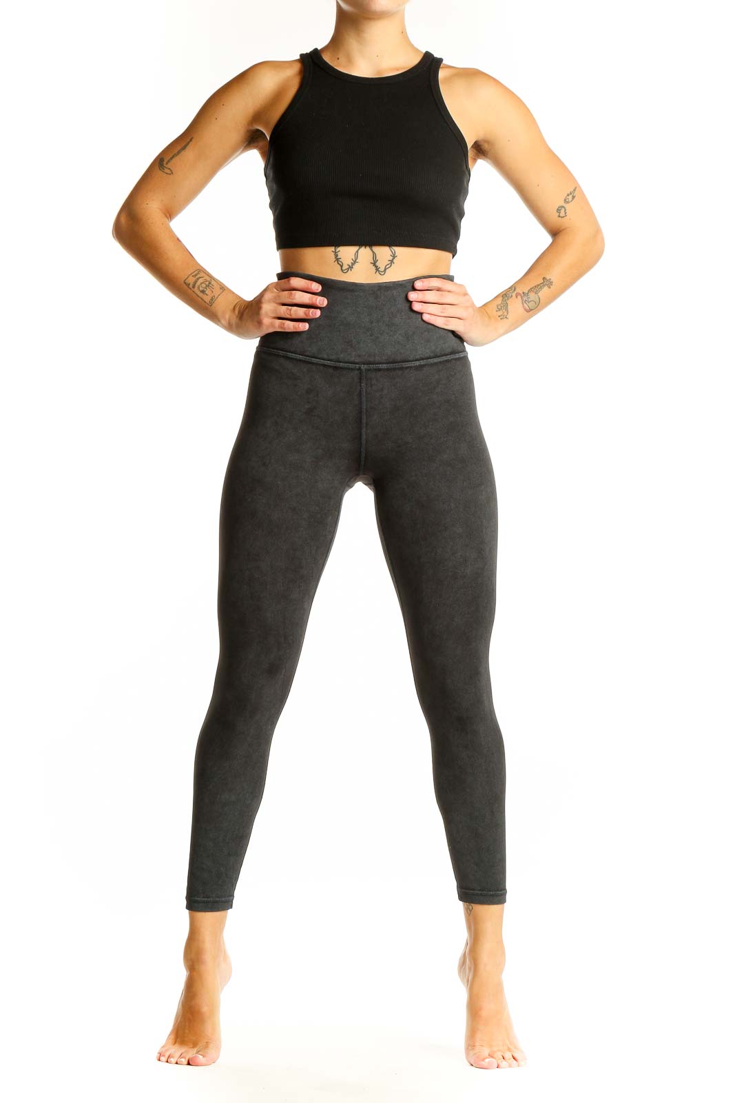 Black and Gray Athleta Activewear Leggings Front