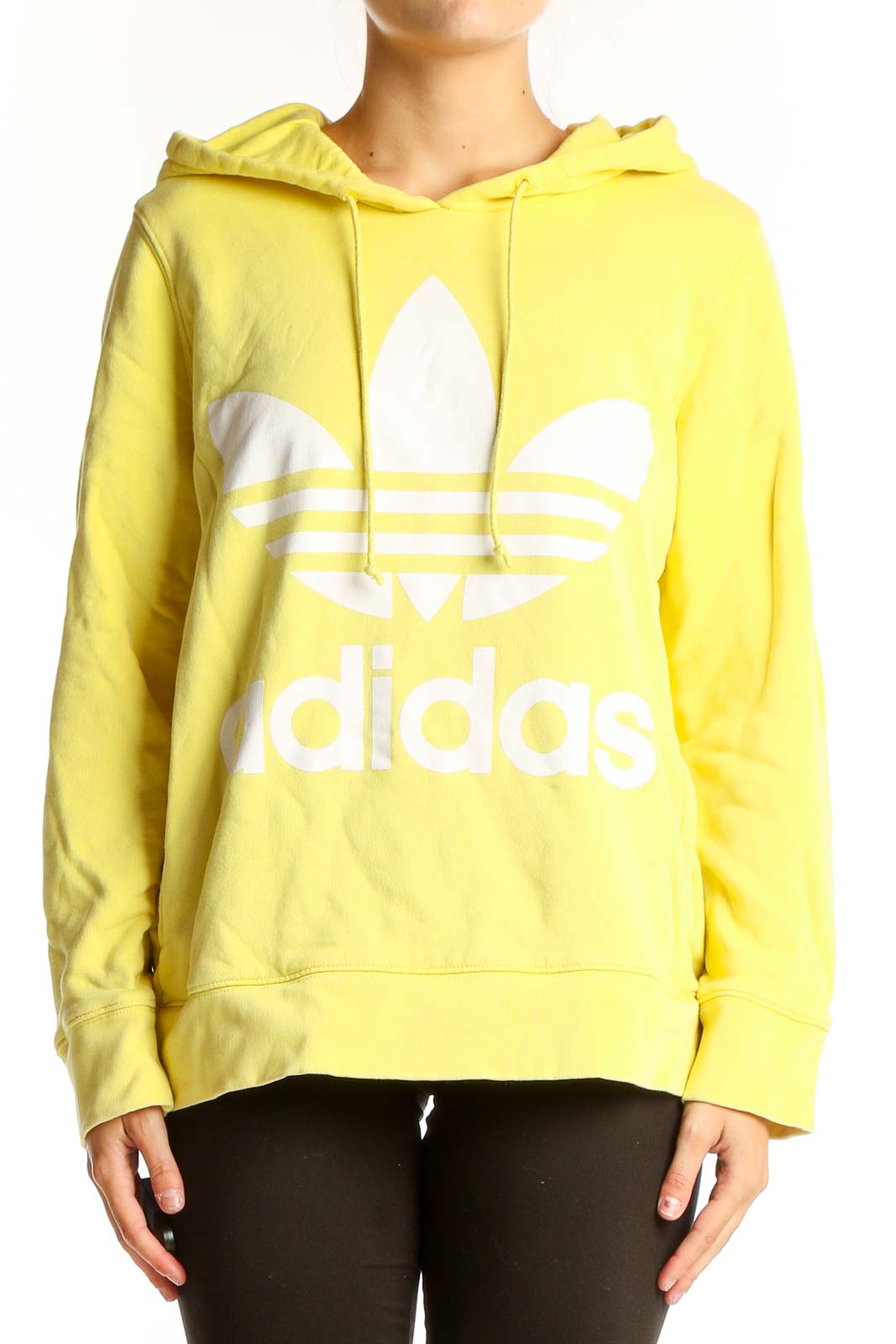 Yellow Adidas Trefoil Logo Hoodie Front