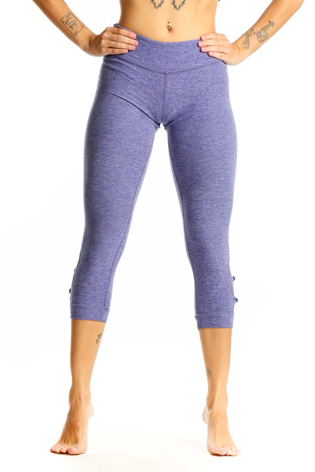Purple Heathered Capri Leggings Front