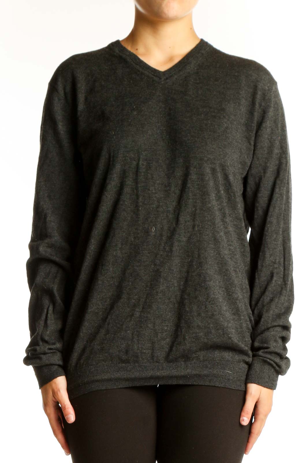 Charcoal V-Neck Cashmere Blend Sweater Front