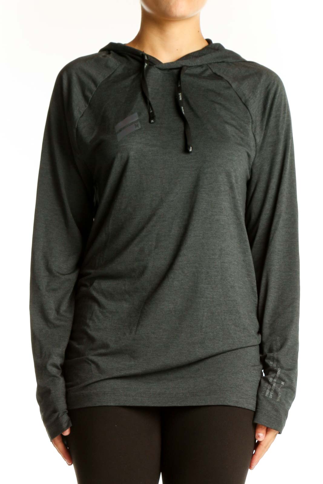 Charcoal Gray Hooded Activewear Top Front