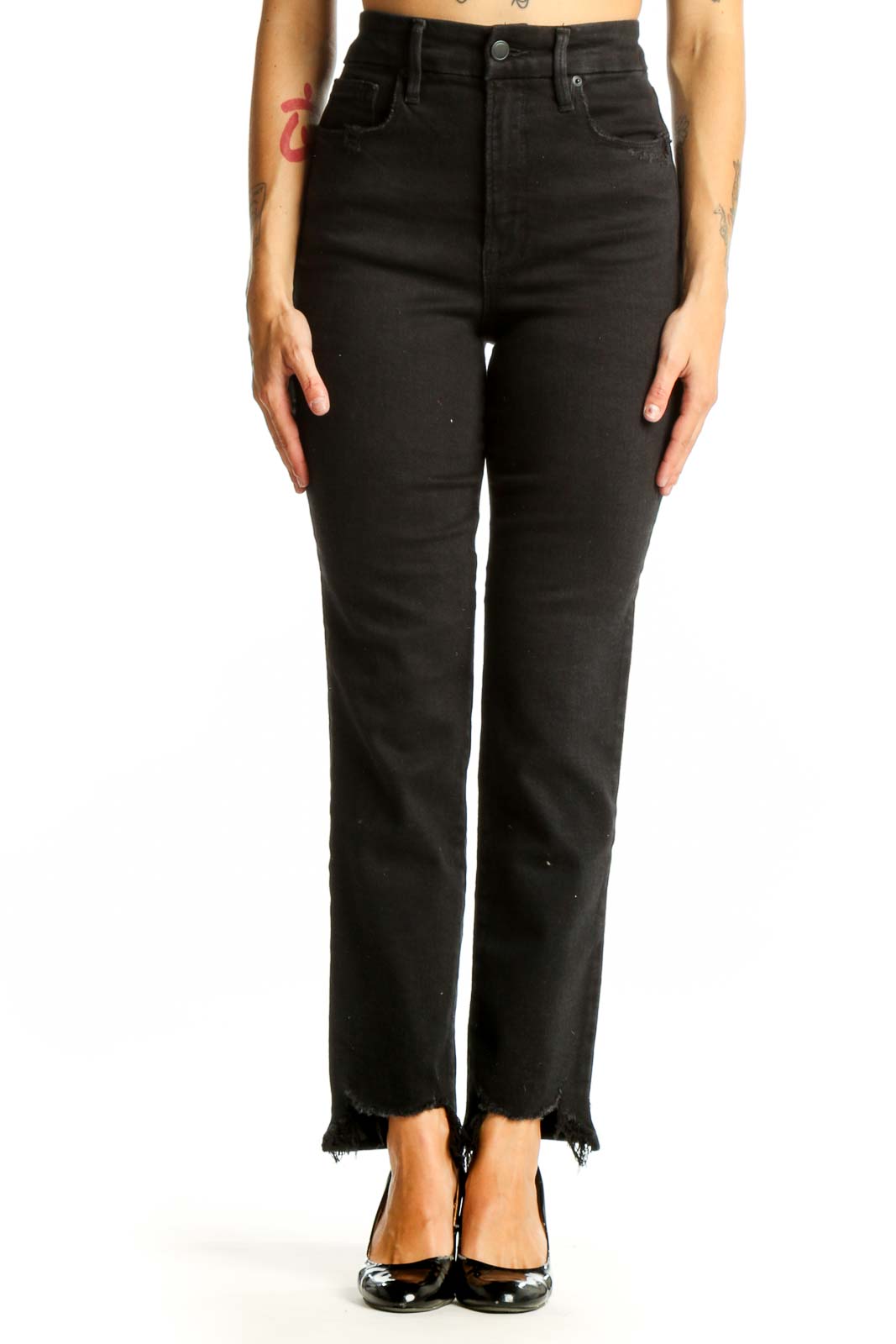 Black High-Waisted Straight-Leg Jeans Front