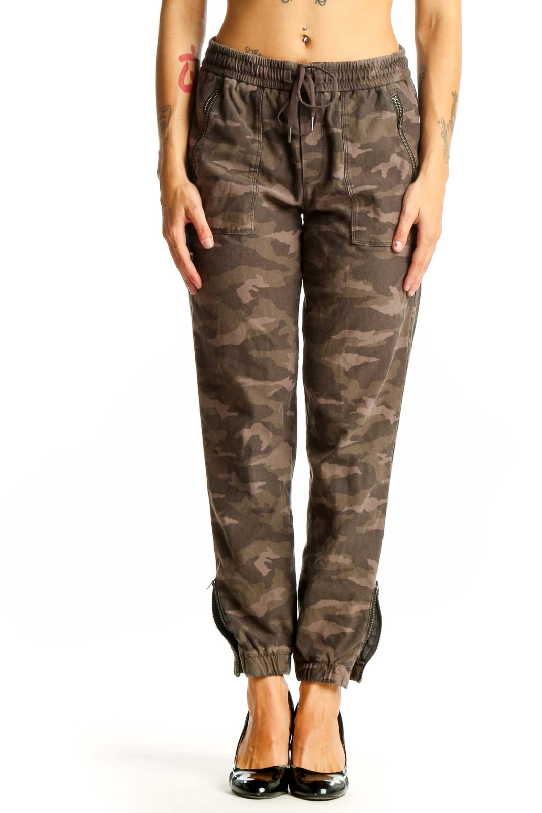 Brown Camo Cotton Blend Jogger Pants Front