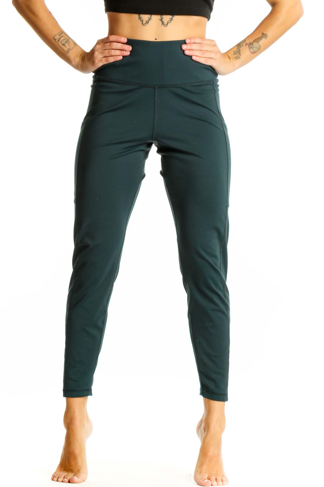 Dark Green High-Waisted Activewear Leggings Front
