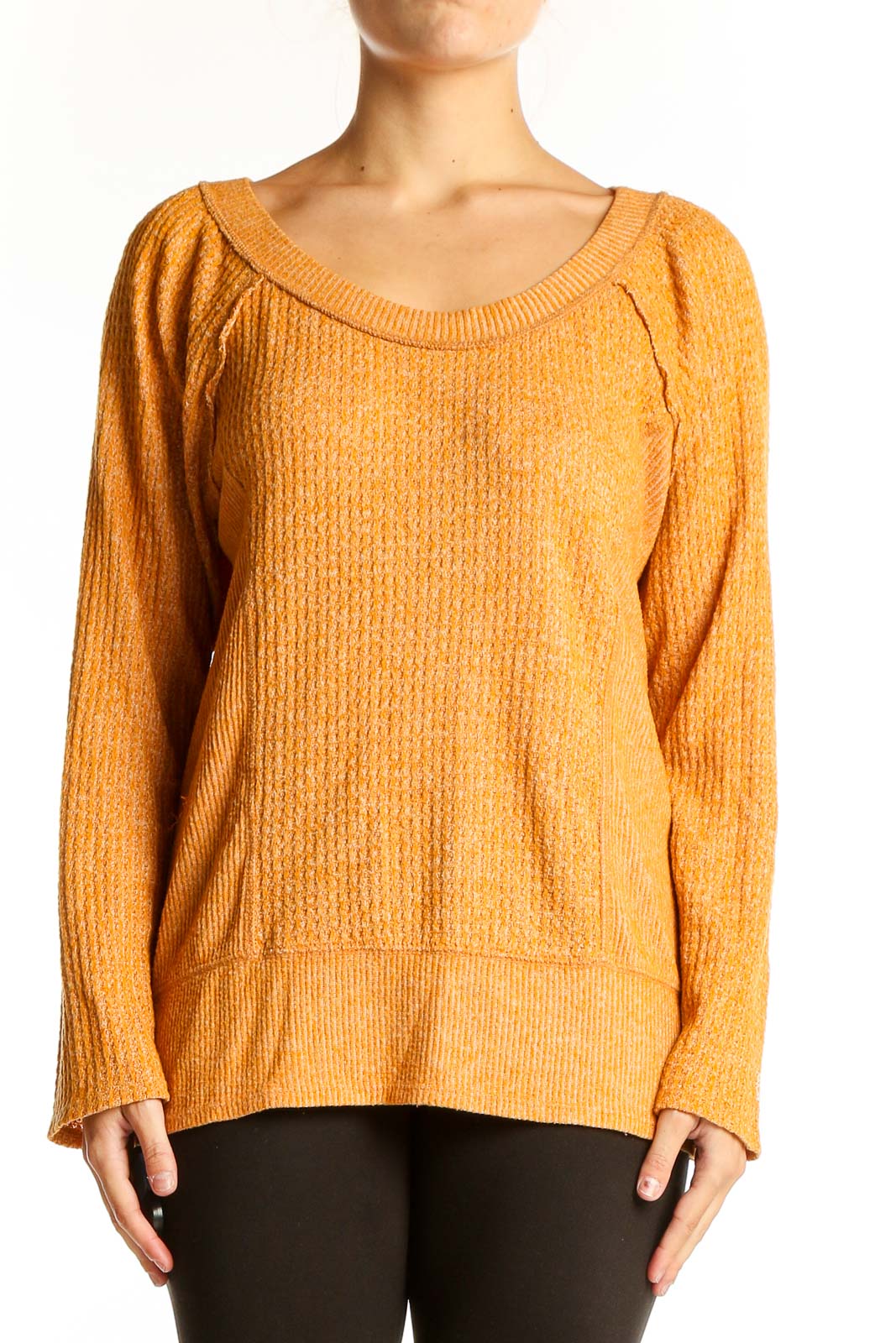 Orange Textured Knit Sweater Front