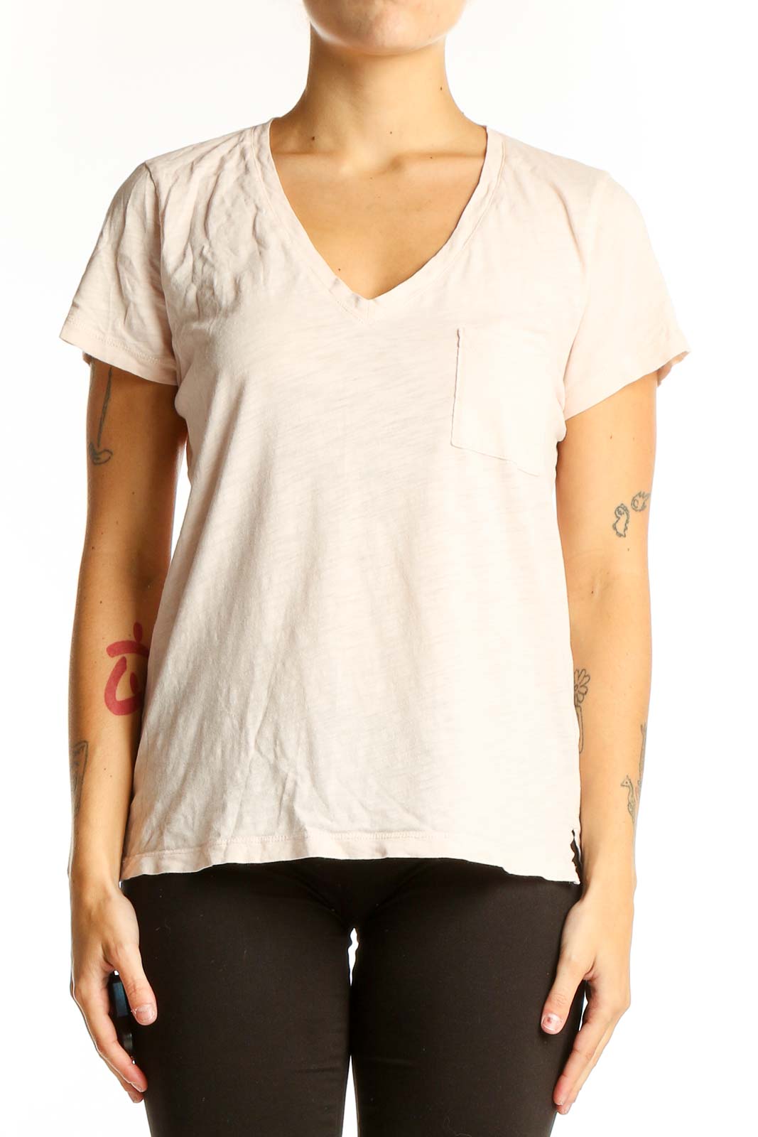 Blush V-Neck Cotton Pocket Tee Front