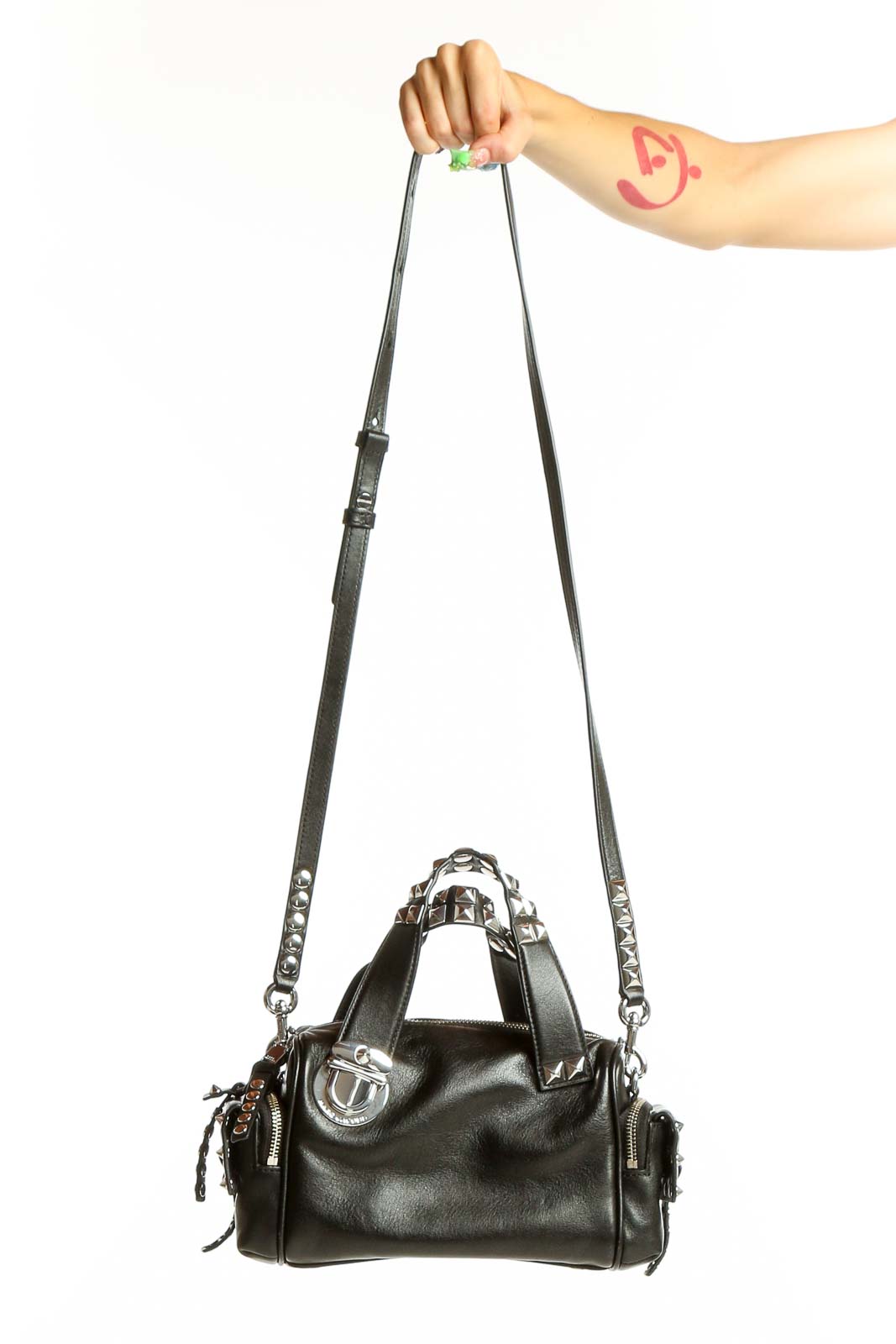 Black Studded Leather Shoulder Bag Front