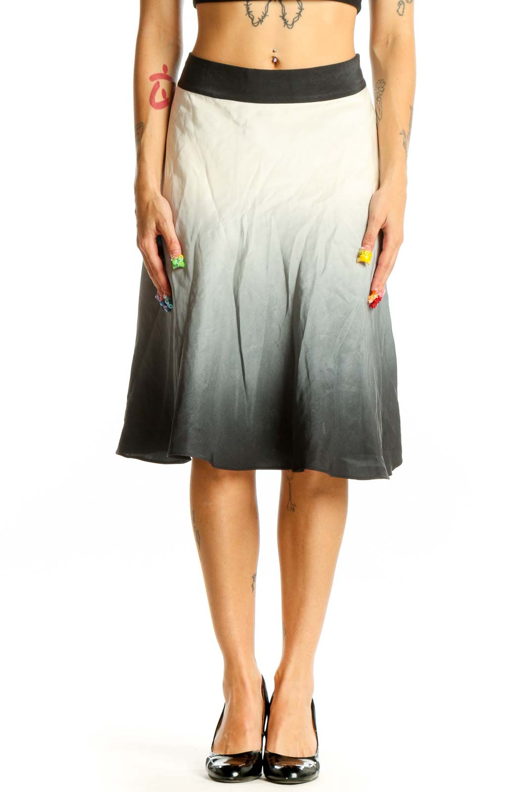 Ombre Gray A-line Midi Skirt Front
