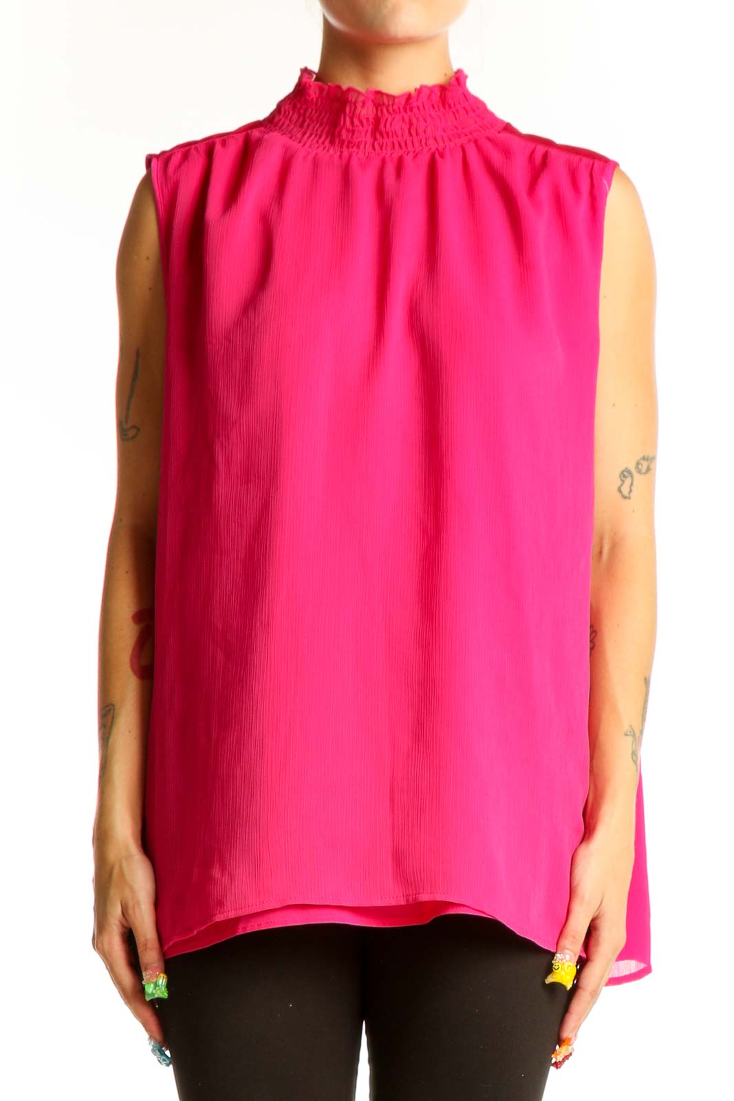 Hot Pink Sleeveless Mock Neck Blouse Front