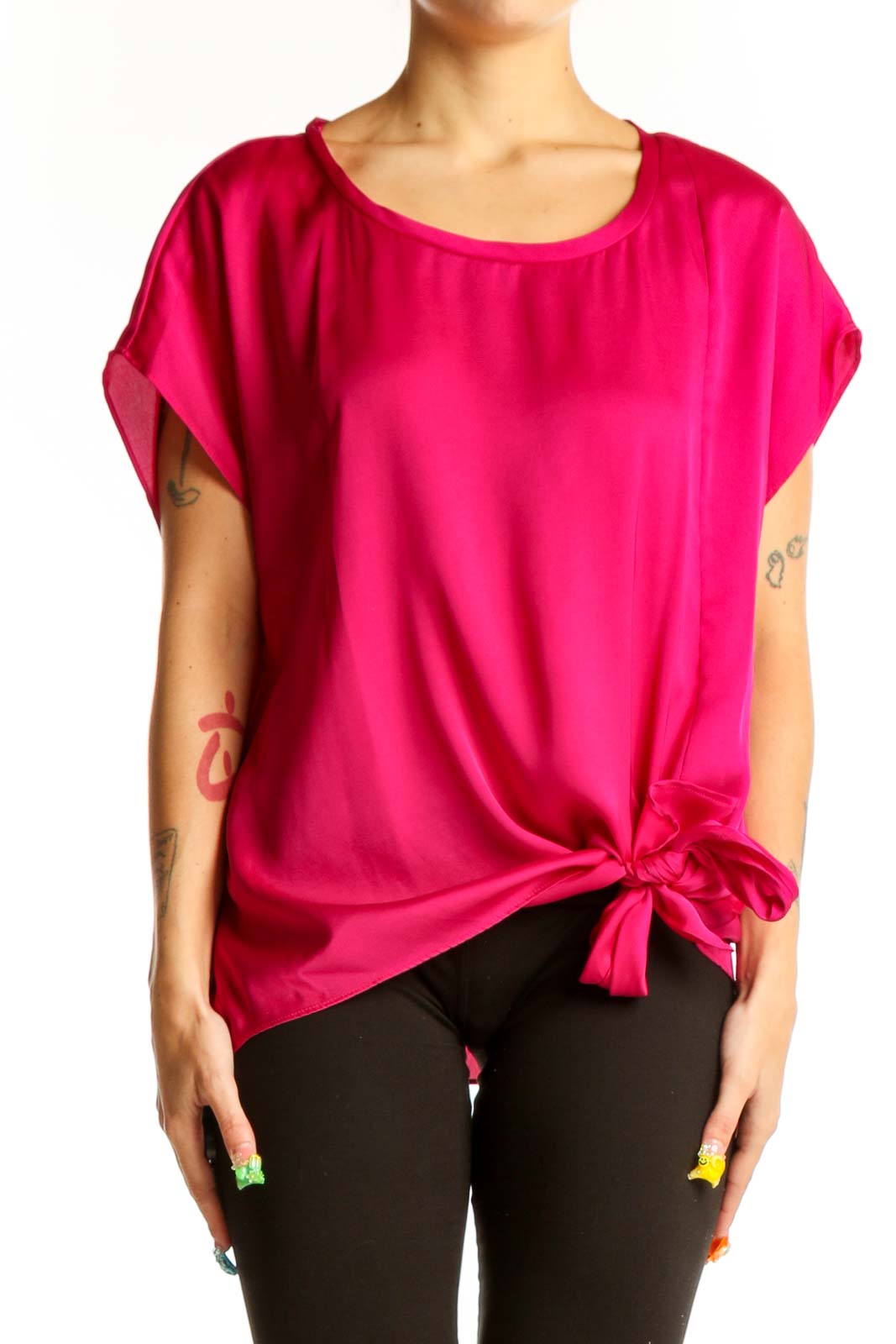 Hot Pink Elegant Side-Tie Blouse Front