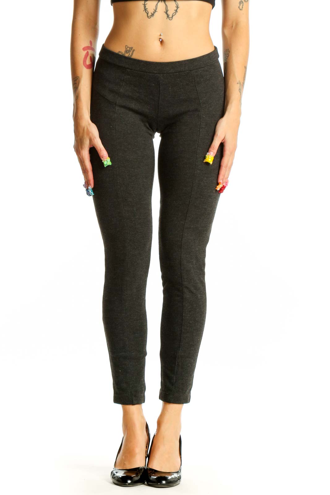 Charcoal Slim Fit Ankle-Length Pants Front