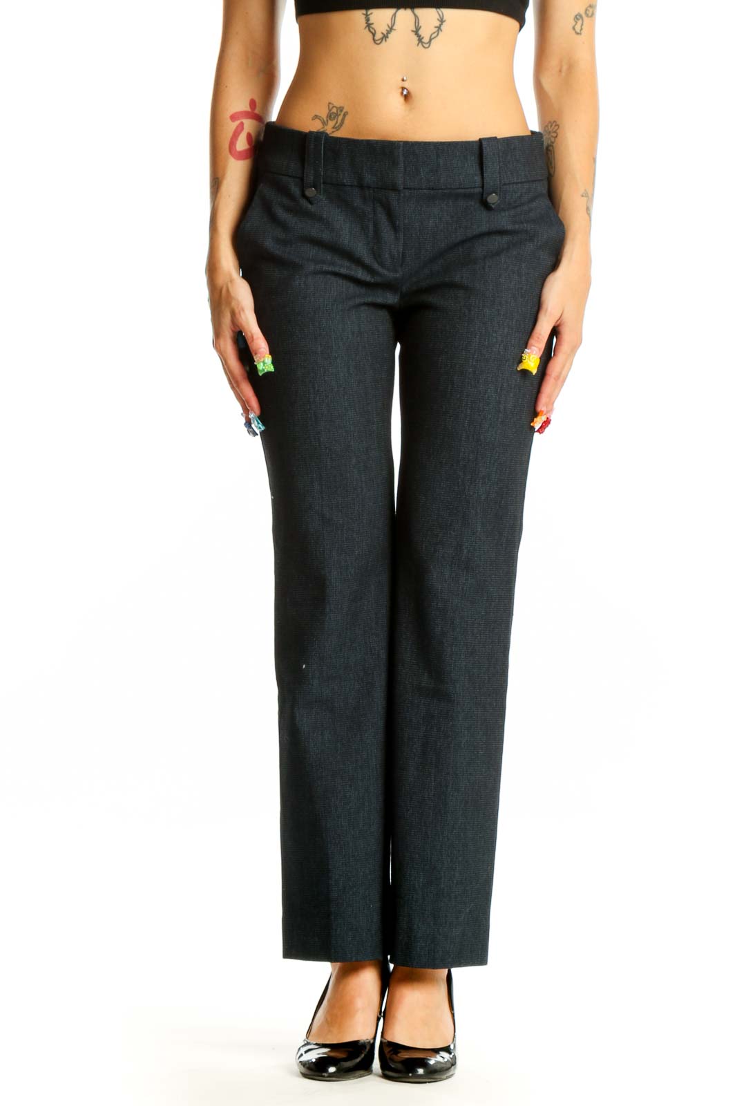 Charcoal Gray Professional Straight-Leg Trousers Front