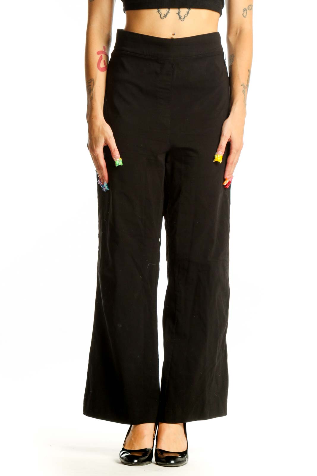 Black Wide-Leg Trousers Front