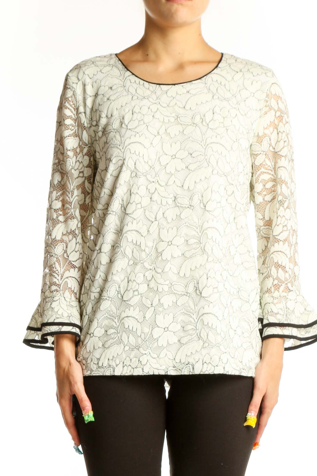 White Lace Bell Sleeve Top Front