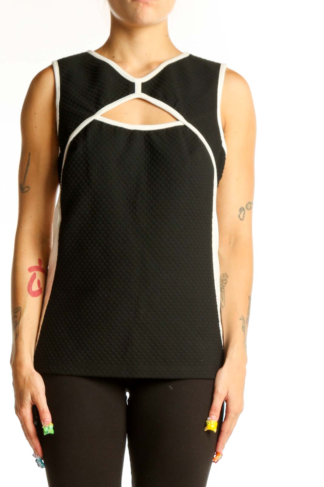 Black Cutout Sleeveless Top Front