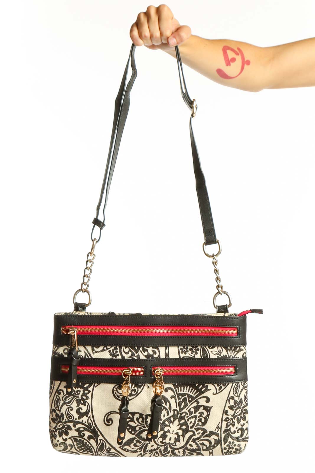 Black and White Floral Crossbody Bag Front