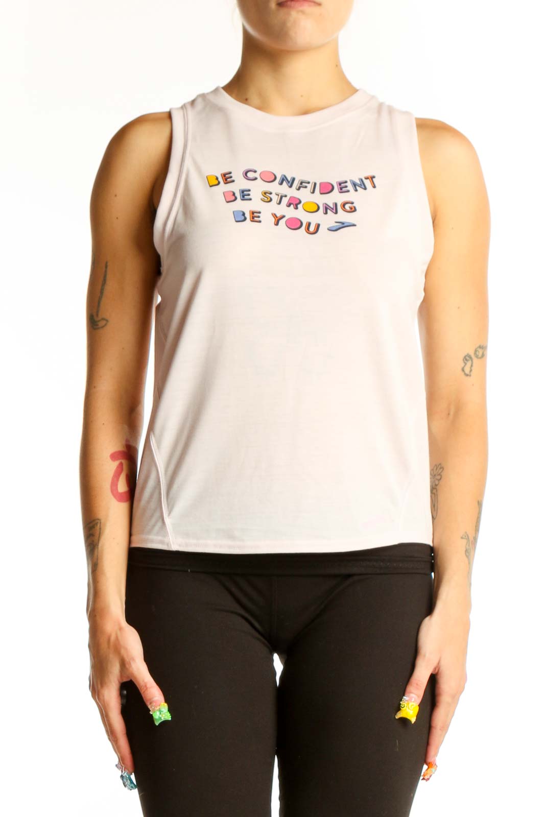 White Motivational Sleeveless Tank Top Front